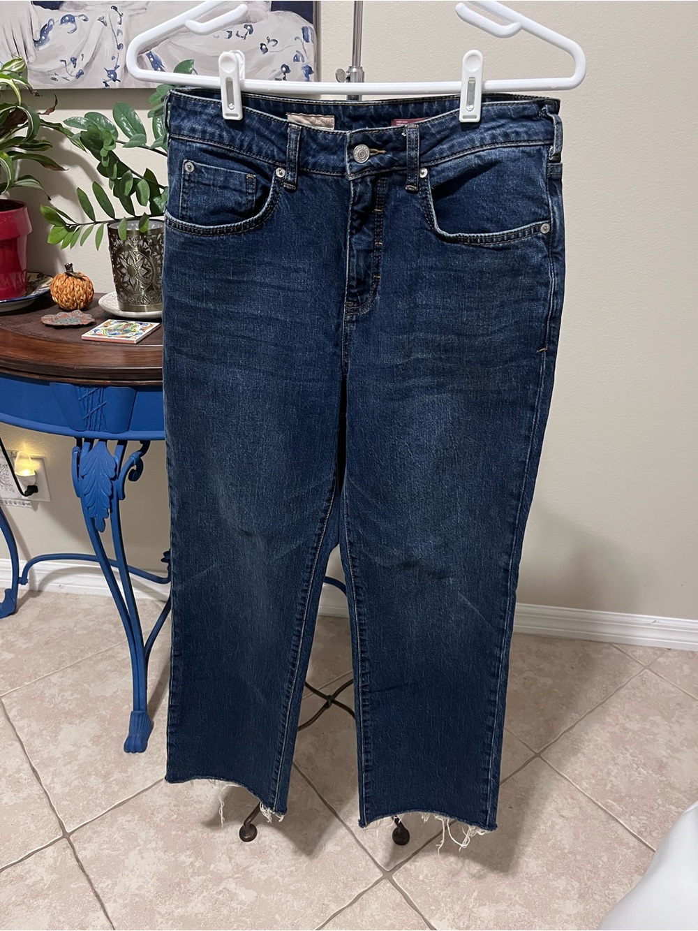 Pilcro Anthropologie The Rue Straight Leg Jeans 27P 27 Petite Raw Hem